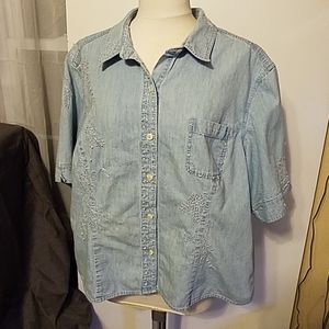 J Jill Out of the Blue Embroidered denim top
